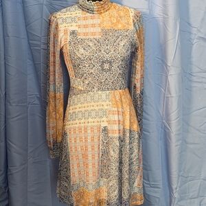 Floral Patchwork Dress in Blue and Orange